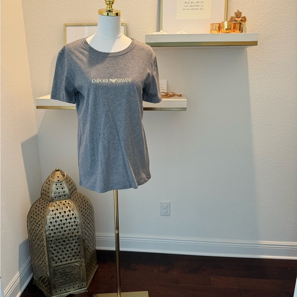Emporio Armani Gold Logo Heathered Gray Women’s Tee shirt Authentic Not Outlet - Picture 3 of 5